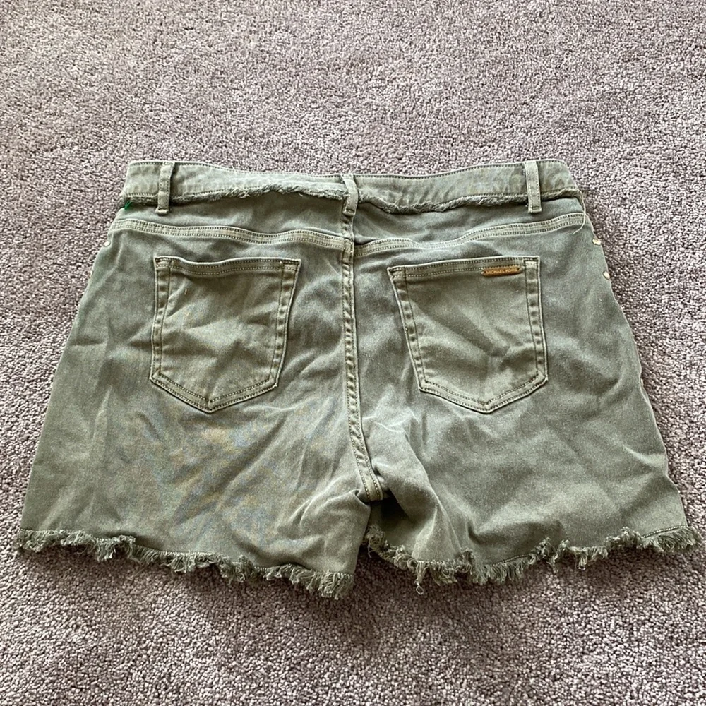 Michael Kors Olive Green Studded Denim Shorts Distressed Raw Hem SIZE 10